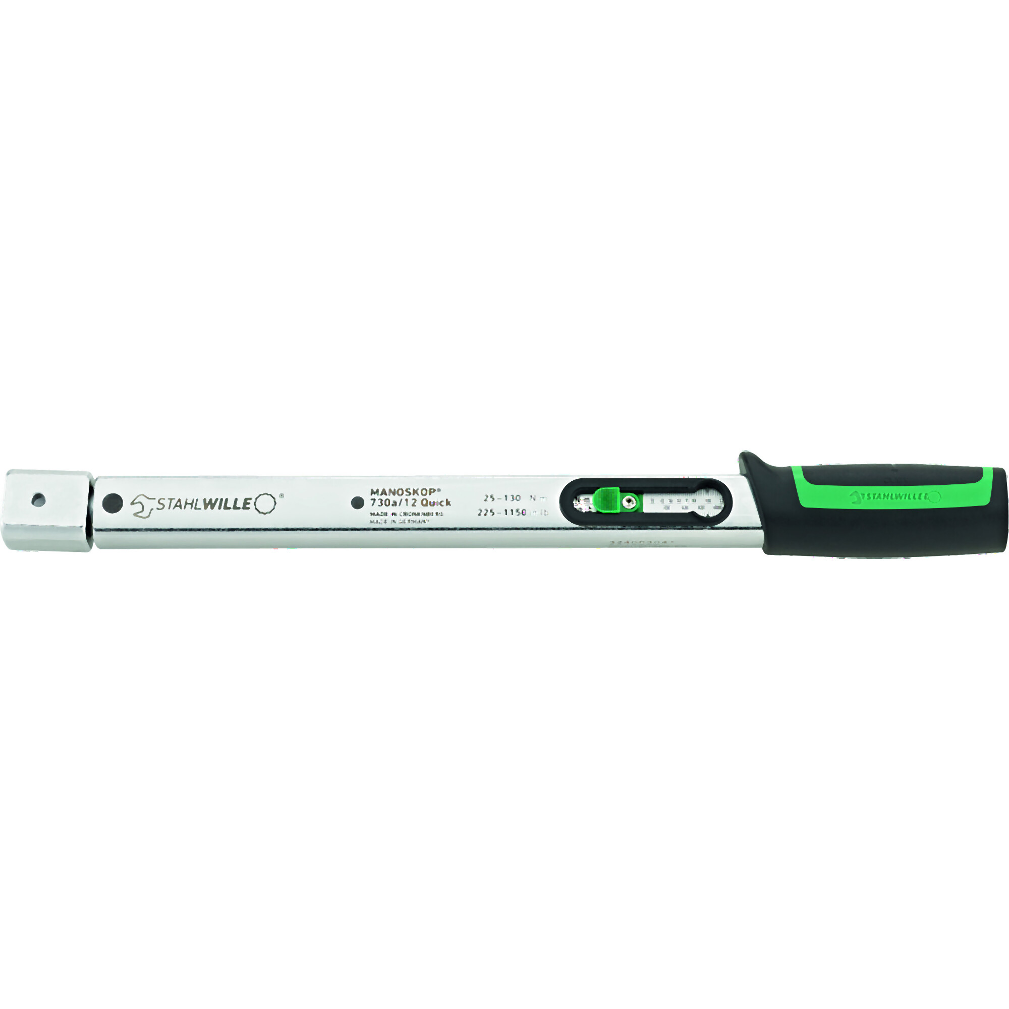 Stahlwille MANOSKOP Torque Wrench — 25-130 Nm, 14 x 18mm, 410mm Length, QuickRelease Safety Lock, Model# 730a
